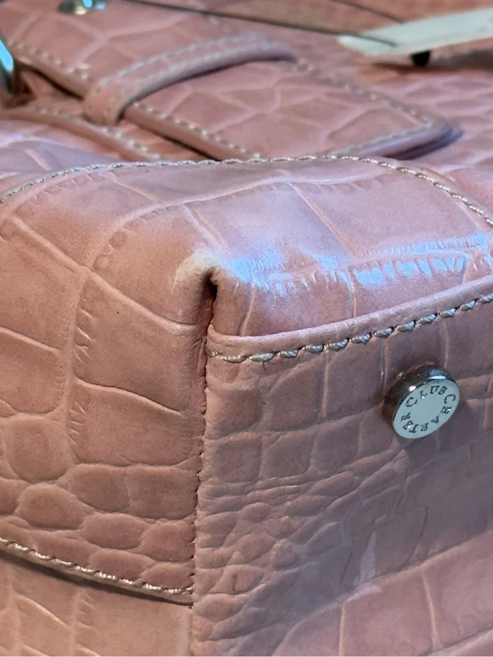 Charter Club Pink Croc-Embossed Leather Tote